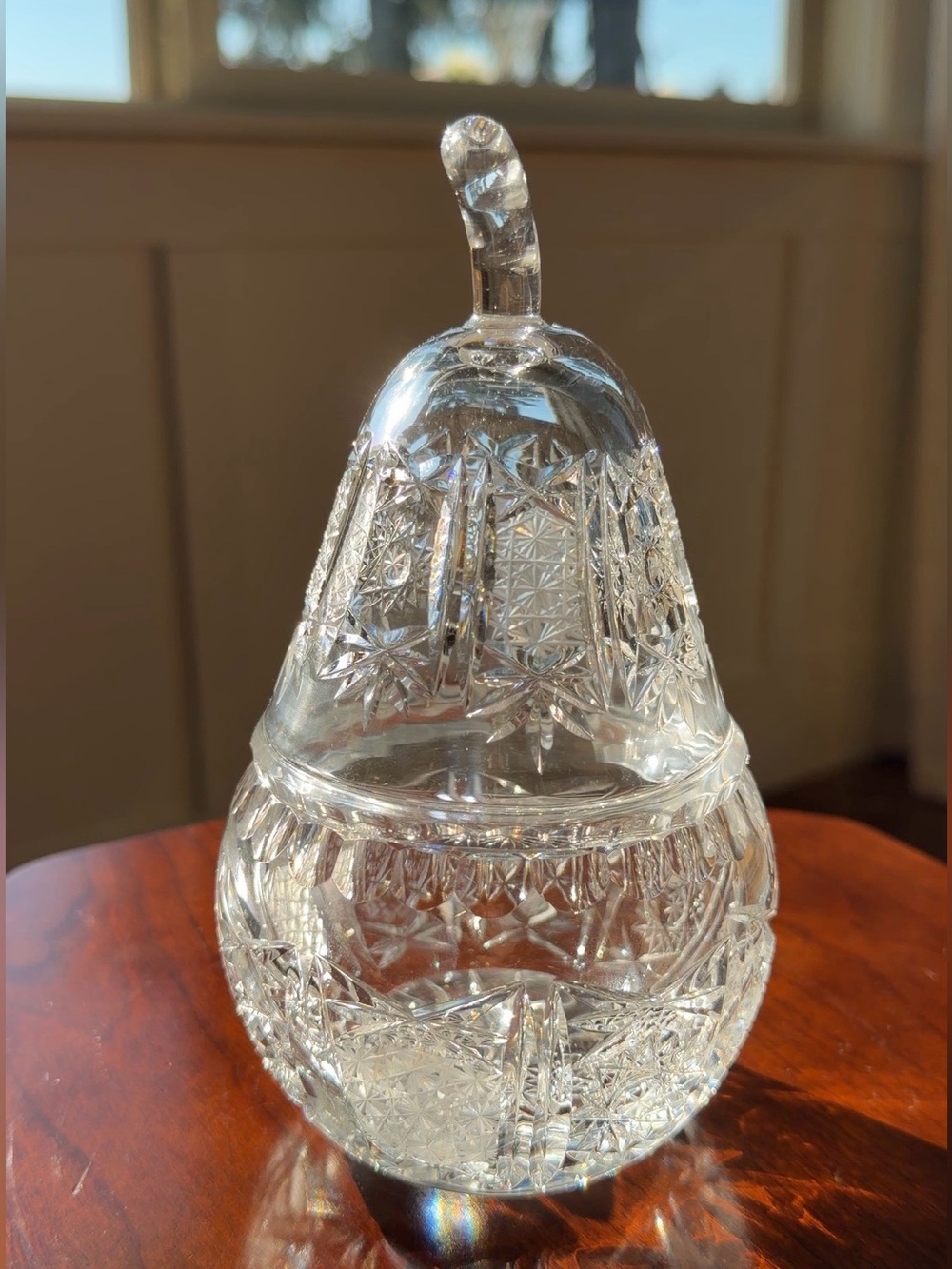 Vintage Cut Crystal/Glass Pear Shaped Covered Candy Dish Trinket Bowl